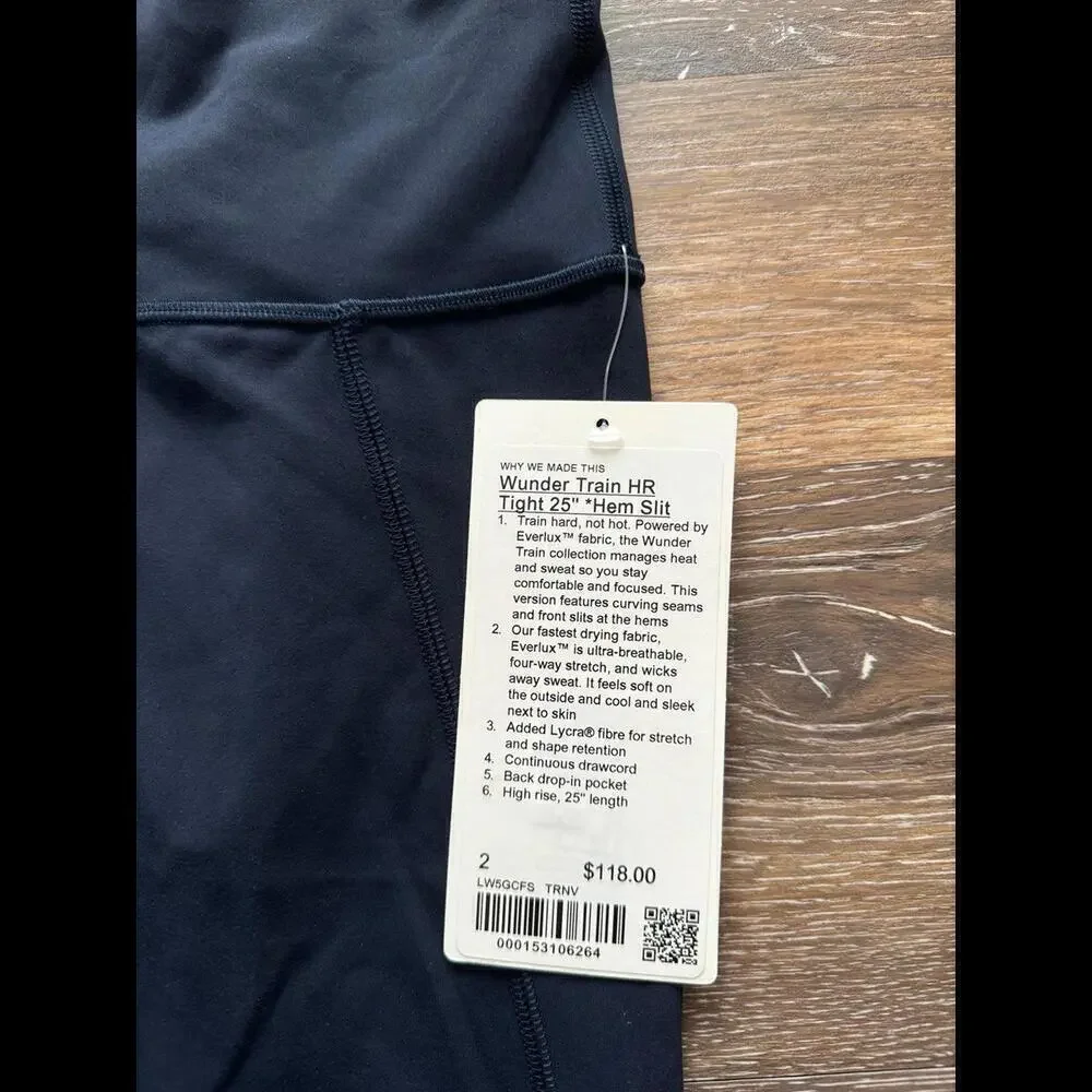 Lululemon Wunder Train High Rise 25” Hem Slit True Navy Size 2 NWT